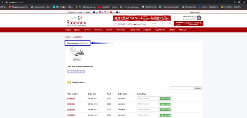 The page opened Customer Account 2.jpg