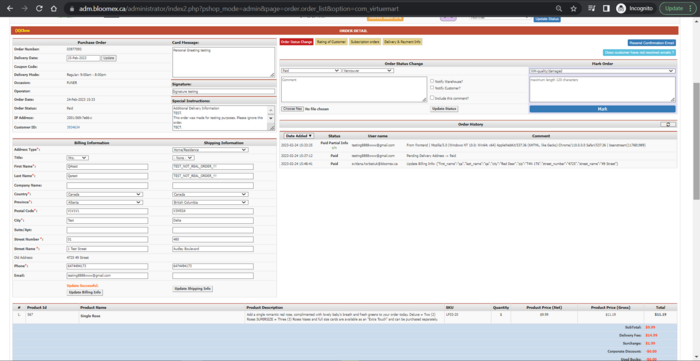 Billing information was updated and a record about updating is shown in history of order.png