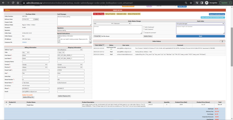 Billing information was updated and a record about updating is shown in history of order.png