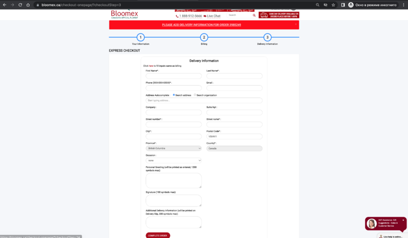 All the required fields are filled in and moved to step 3 of "Delivery Information".png