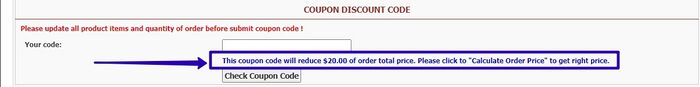 2. Coupon activated. Message- "This coupon code will reduce $20.00 of order total price".jpg